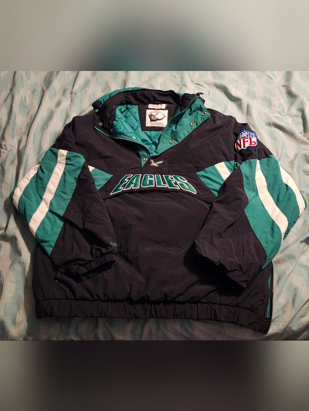 VTG Rare Mitchell and Ness Philadelphia Eagles Pullover Puffer Jacket Men's 2XL